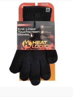 Heat Logic Men's Knit Lined Touchscreen Gloves - Black